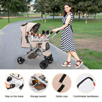 Foldable Cat Dog Stroller  Detachable  Easy Assembly Pet Travel Carrier W/Shock Absorption Folding Resistant