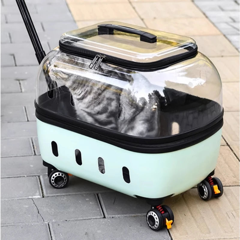 Transparent Pet Suitcase Large Capacity Cat Carry Portable Cat Stroller for Traveling Comfortable Breathable